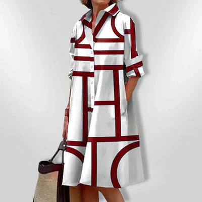 Helena Geometrik Desenli Midi Elbise